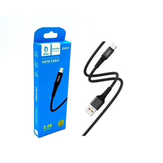 CABO DE CARREGAMENTO RÁPIDO DENMEN D02V MICROUSB 2.4A PRETO